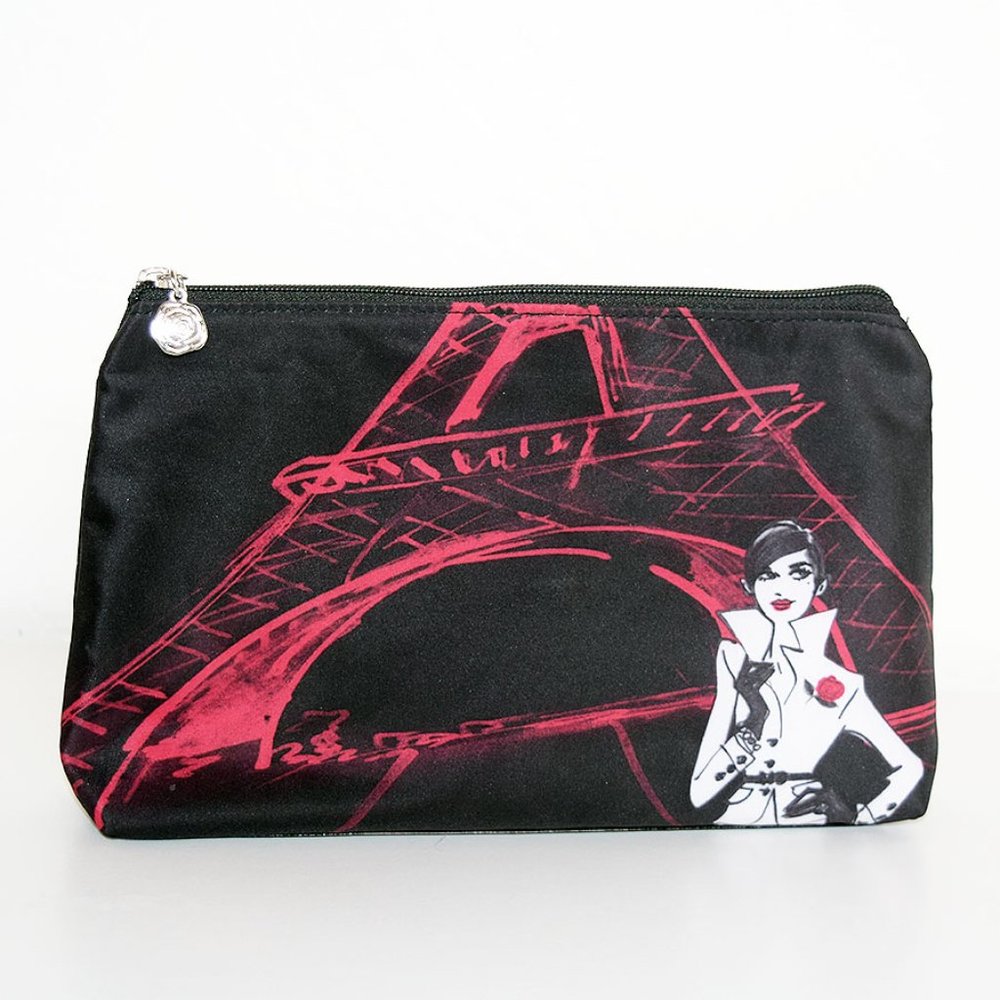 4/$20 Lancome Paris Black Eiffel Tower Cosmetic Makeup Bag Zipper